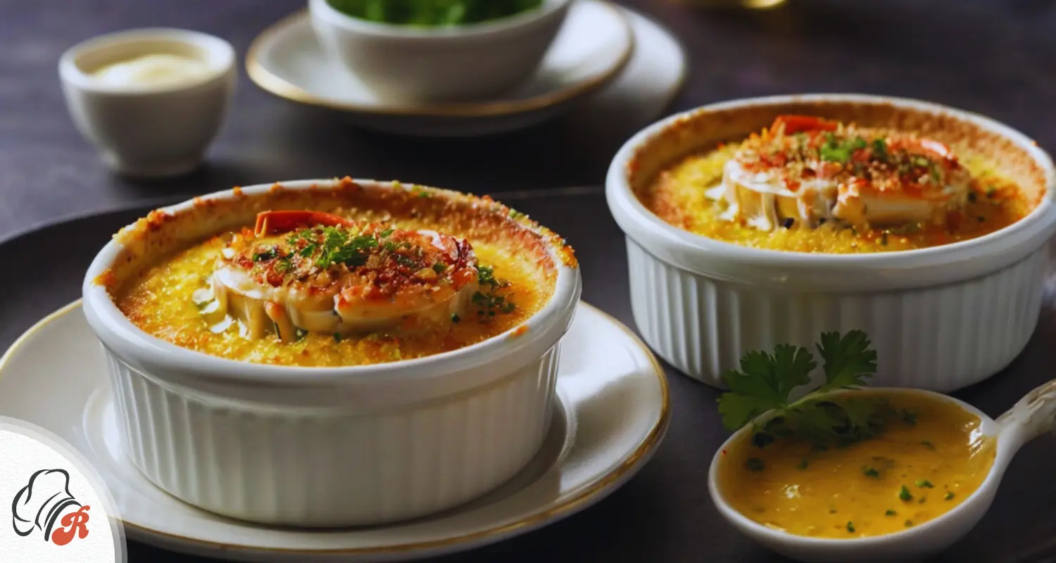 Crab Brulee Recipe served with a side of fresh parsley and lemon zest.