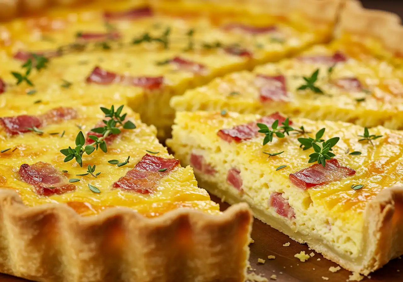 Classic Cheese and Onion Flan dish – a delicious savory pastry filled with a rich cheese and onion mixture.