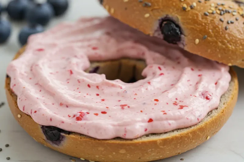 Sweet & Creamy Blueberry Bagel with Strawberry Cream Cheese