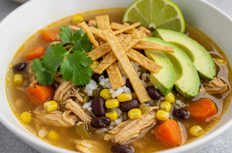 Easy Mexican Chicken Soup with Rice, Avocado, and Lime