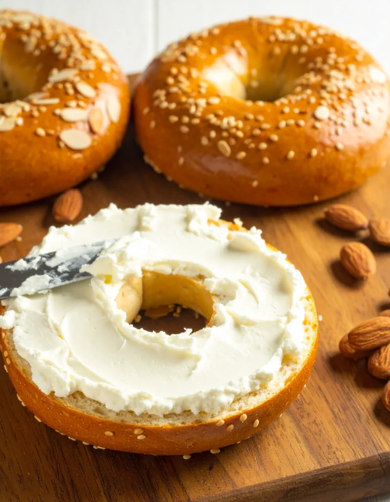 Step-by-step process for making honey almond cream cheese bagel