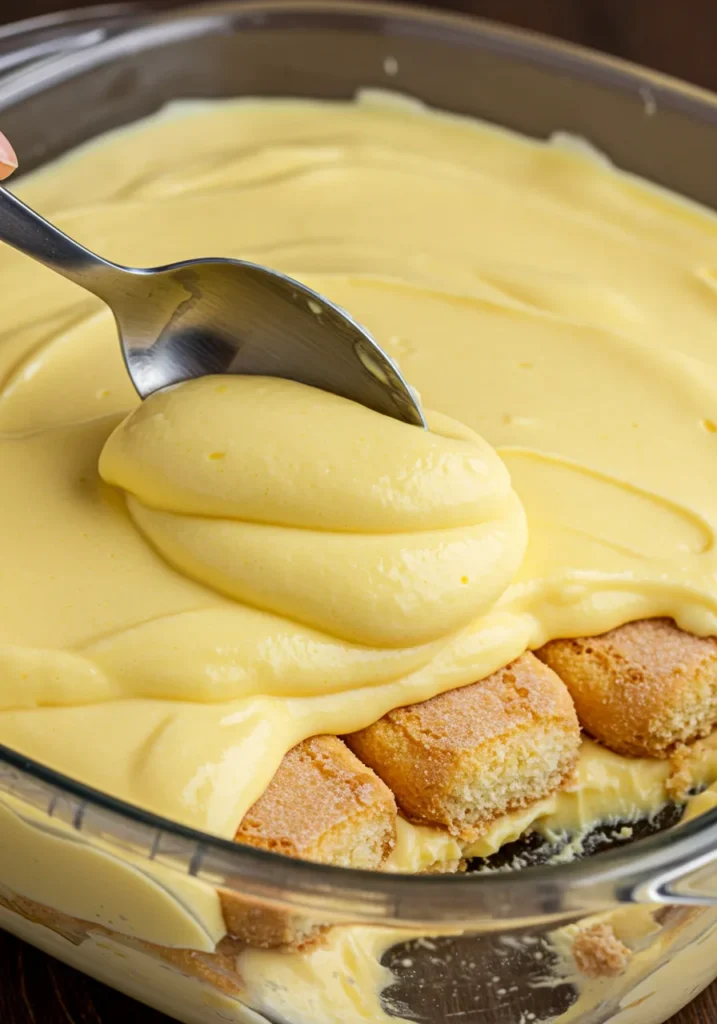 Detailed instructions showing how to assemble and prepare a no-bake lemon tiramisu without eggs.