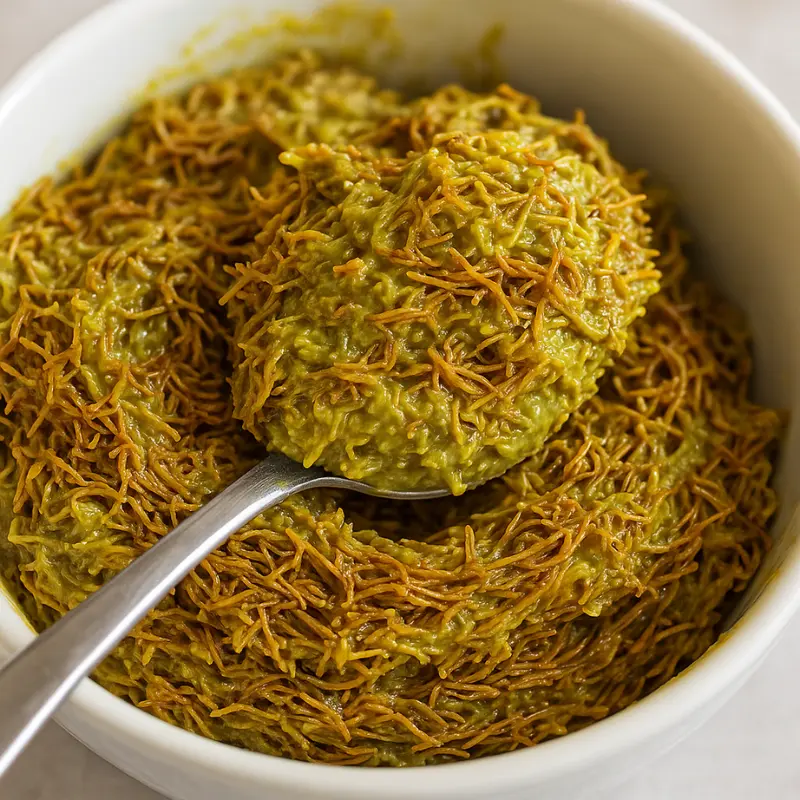 Blended pistachio cream in blender and being poured into jar