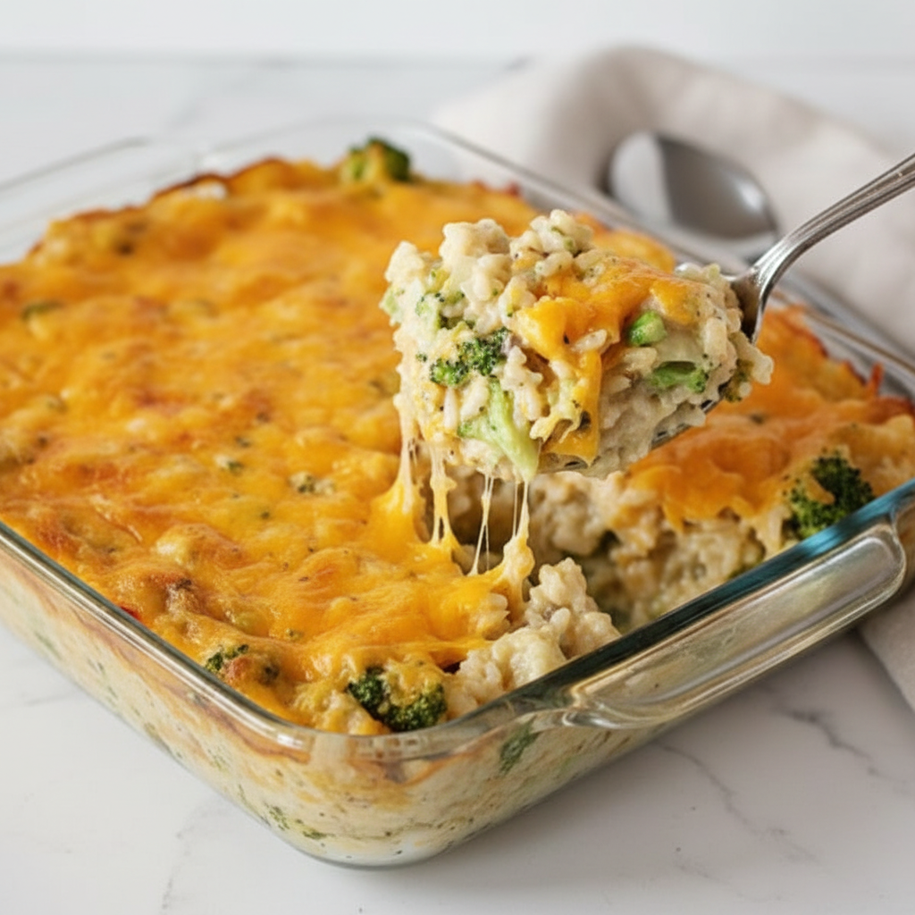 Creamy Cheesy Broccoli Rice Casserole