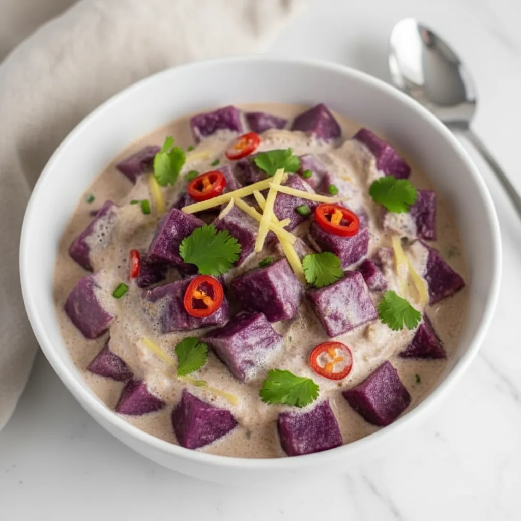 Vibrant Purple Sweet Potato Mash with Coconut Cream